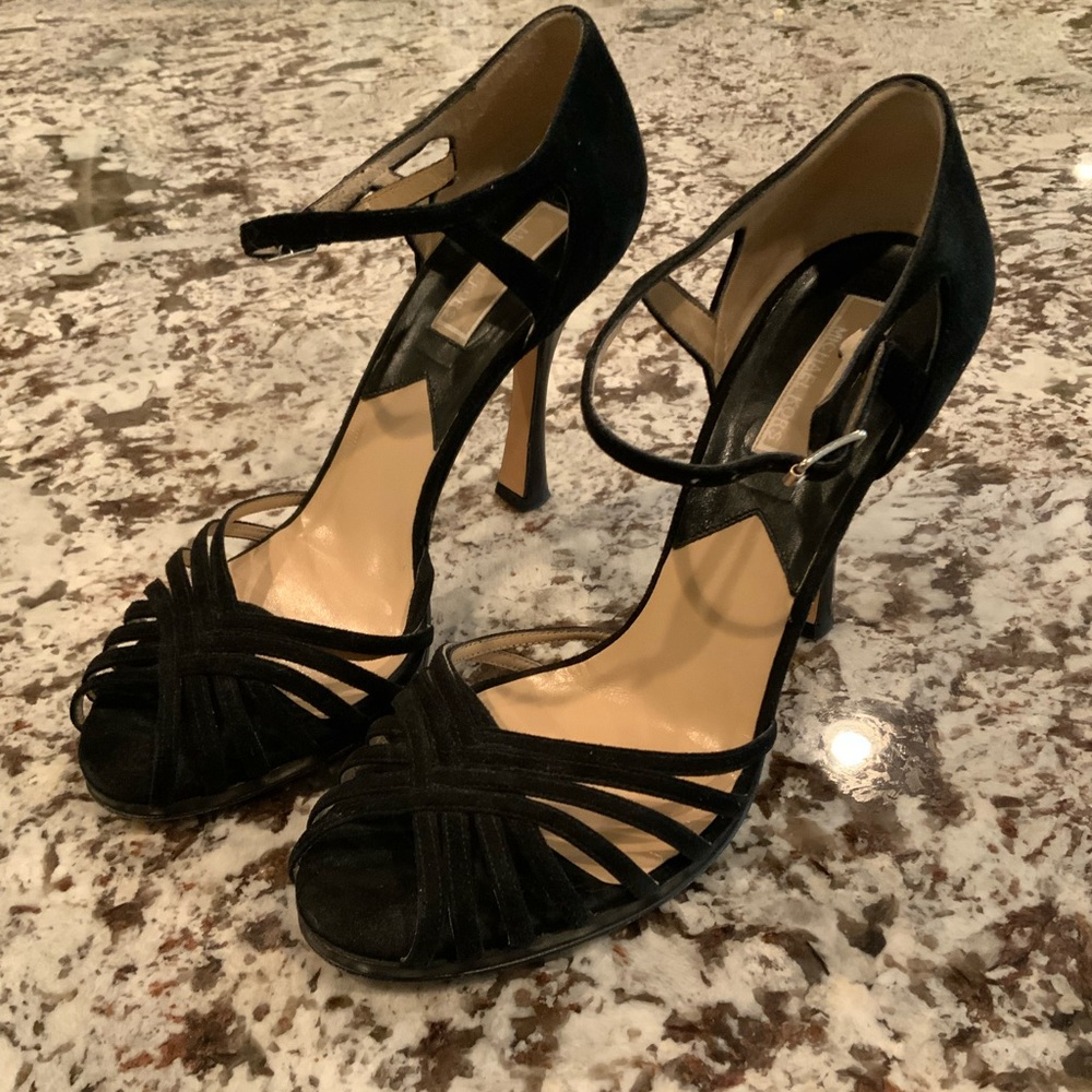 Michael Kors Size 8 1/2M black suede 4”  sandals